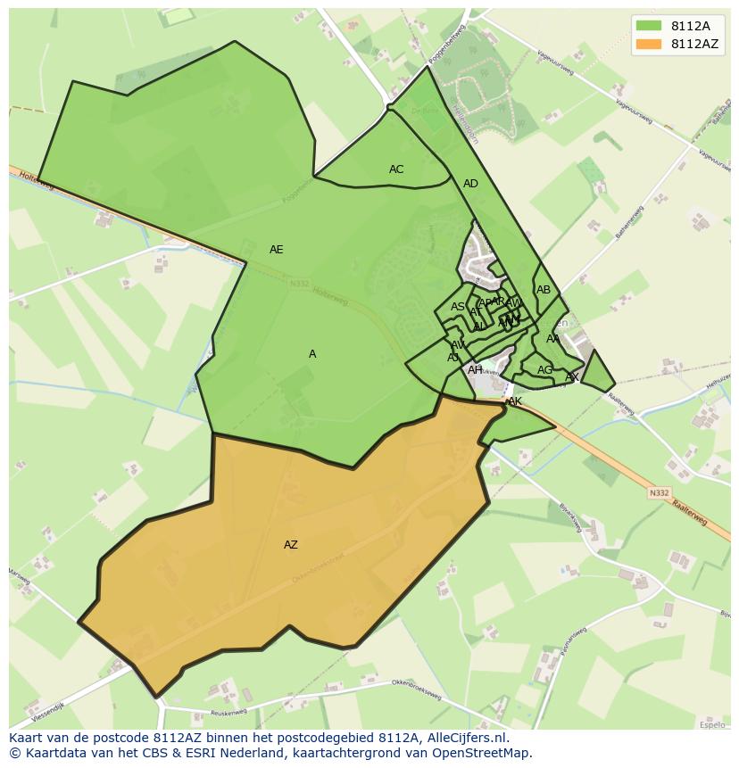 Afbeelding van het postcodegebied 8112 AZ op de kaart.