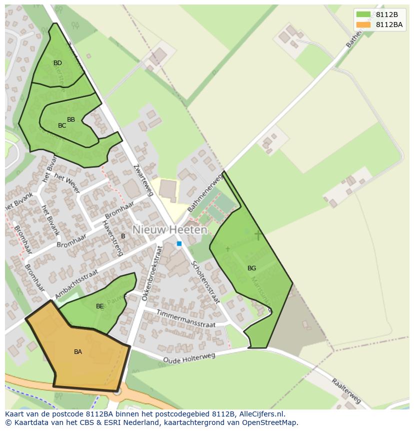Afbeelding van het postcodegebied 8112 BA op de kaart.