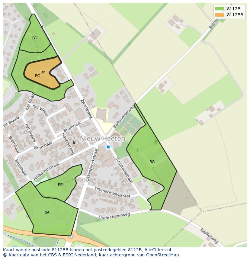 Afbeelding van het postcodegebied 8112 BB op de kaart.