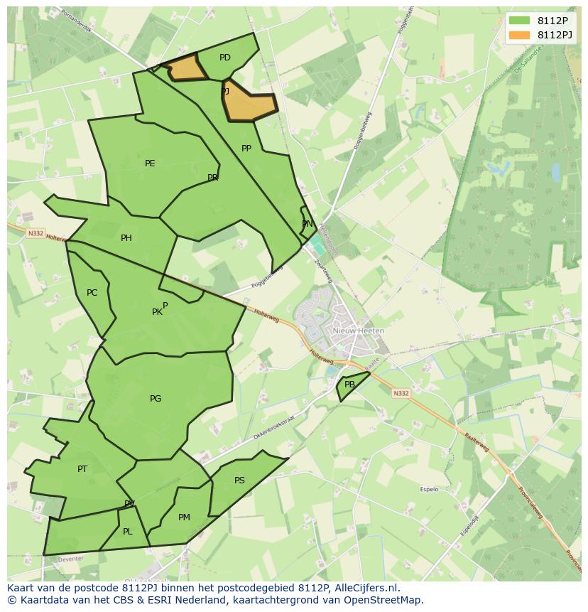Afbeelding van het postcodegebied 8112 PJ op de kaart.