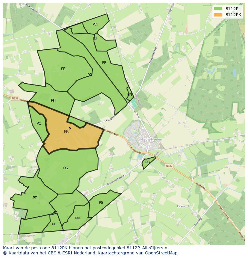 Afbeelding van het postcodegebied 8112 PK op de kaart.