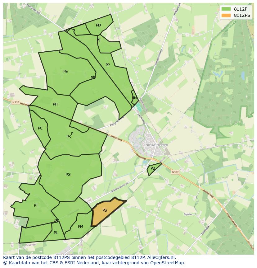 Afbeelding van het postcodegebied 8112 PS op de kaart.