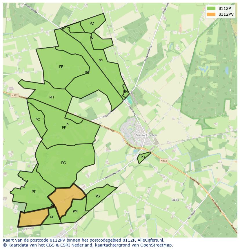 Afbeelding van het postcodegebied 8112 PV op de kaart.