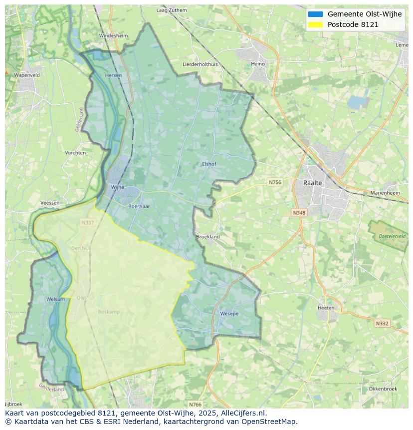 Afbeelding van het postcodegebied 8121 op de kaart.