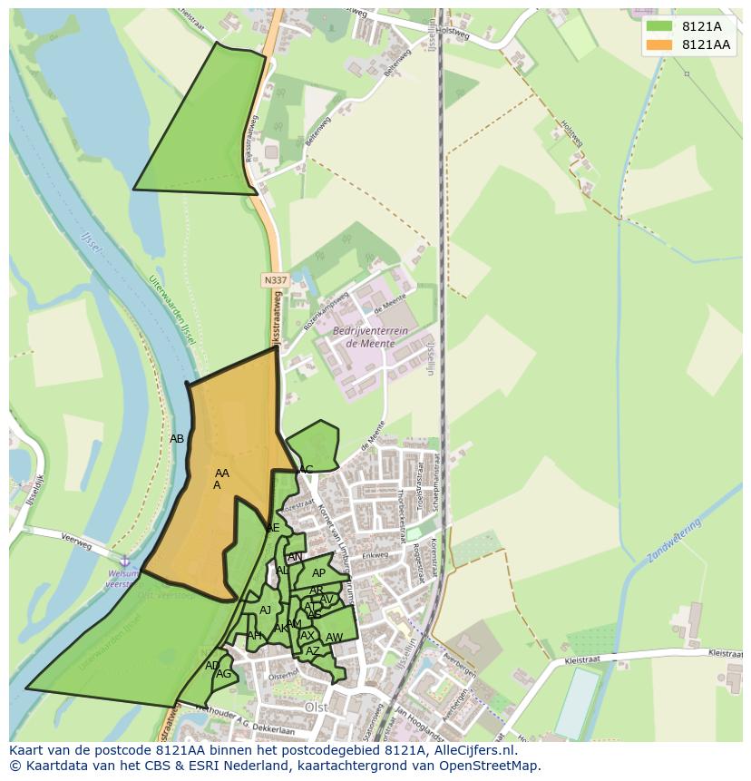 Afbeelding van het postcodegebied 8121 AA op de kaart.