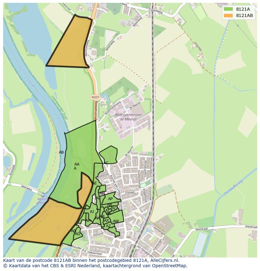 Afbeelding van het postcodegebied 8121 AB op de kaart.