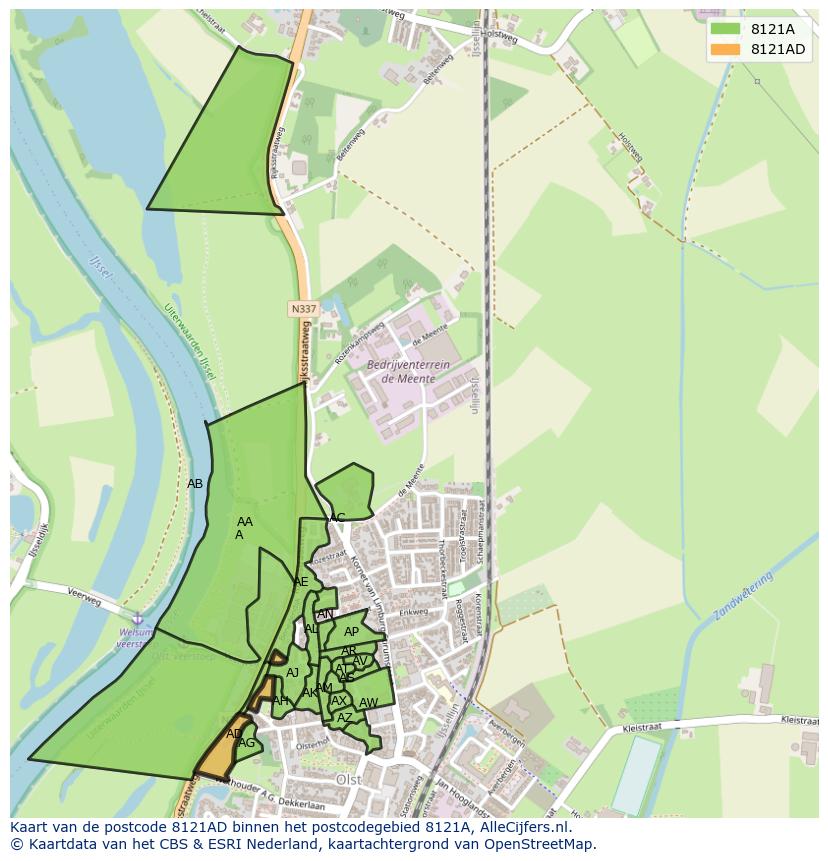 Afbeelding van het postcodegebied 8121 AD op de kaart.