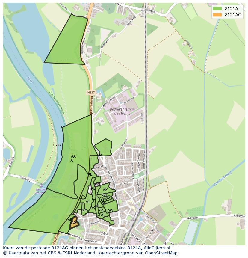 Afbeelding van het postcodegebied 8121 AG op de kaart.