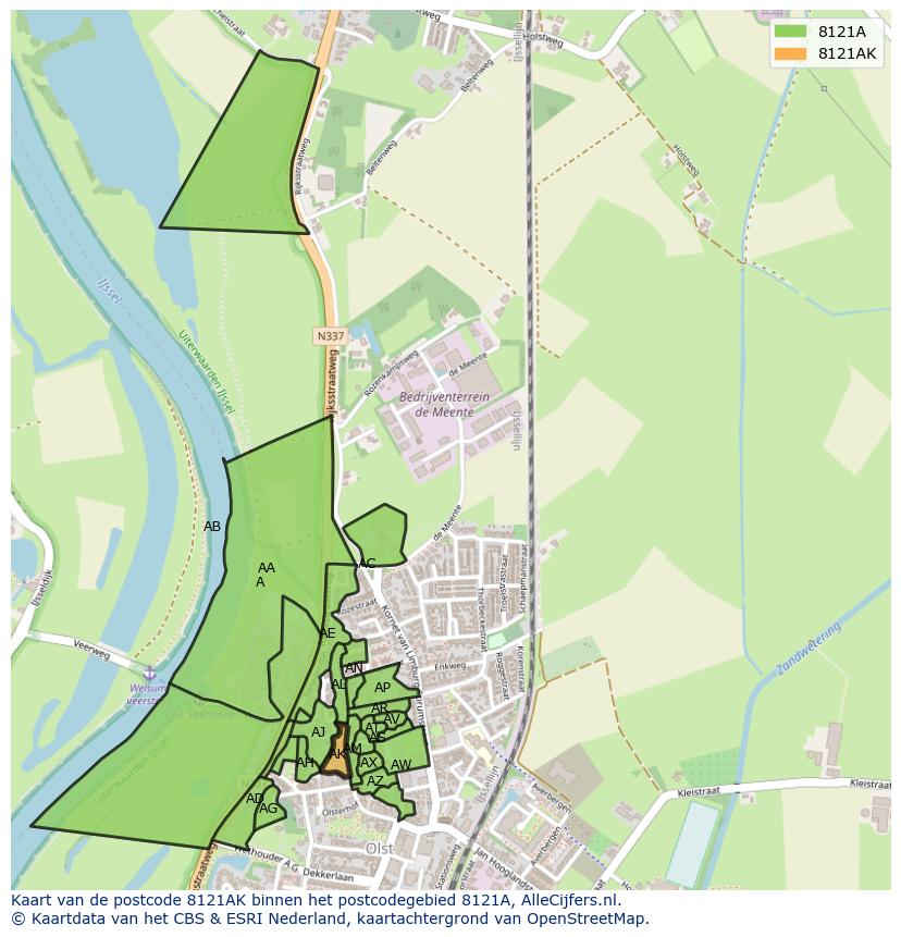 Afbeelding van het postcodegebied 8121 AK op de kaart.