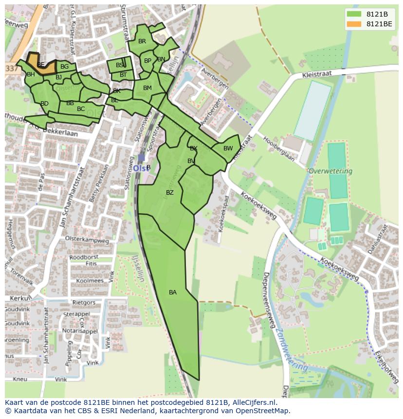 Afbeelding van het postcodegebied 8121 BE op de kaart.