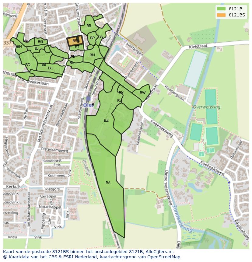 Afbeelding van het postcodegebied 8121 BS op de kaart.