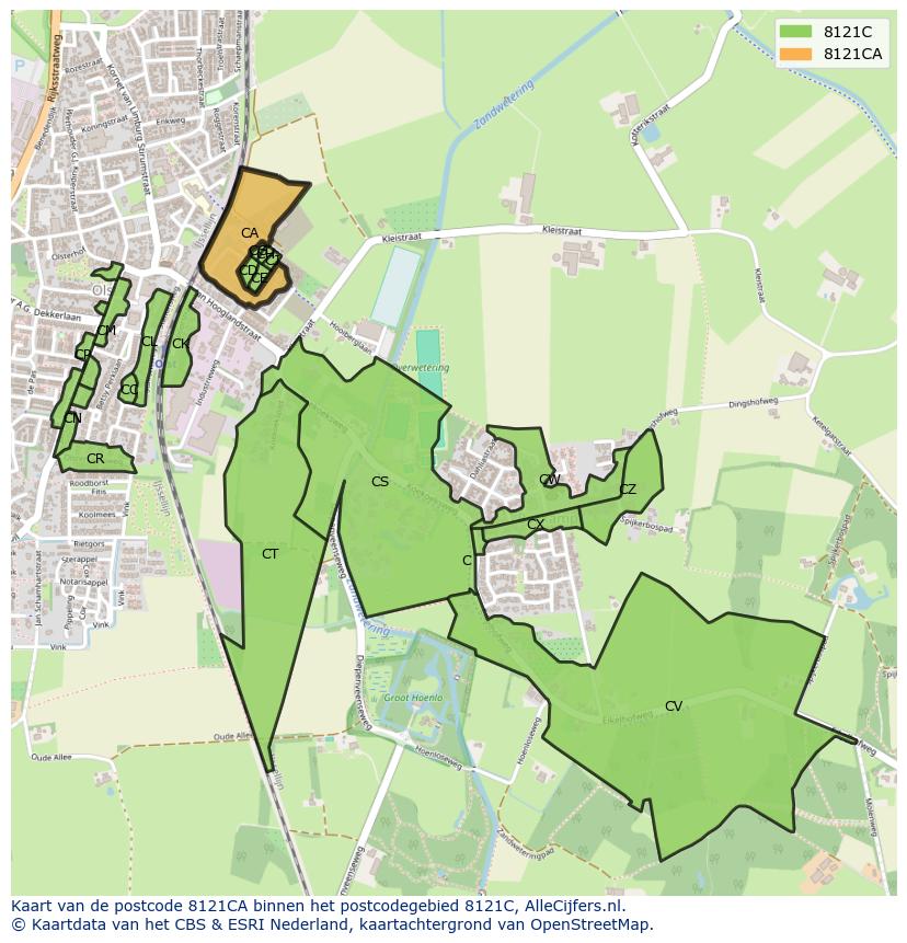 Afbeelding van het postcodegebied 8121 CA op de kaart.