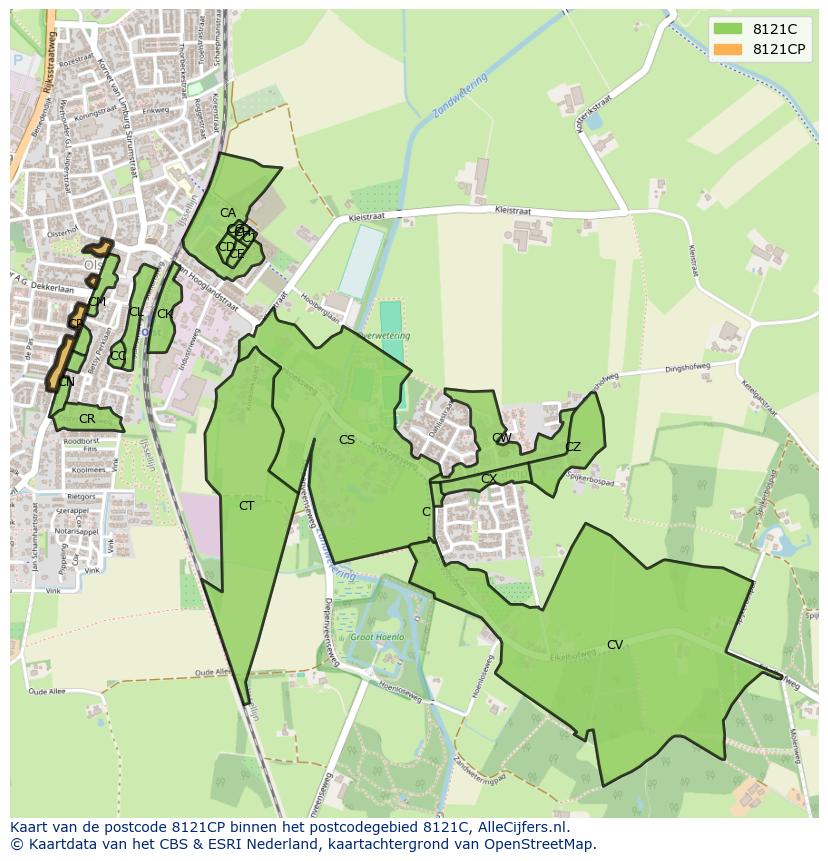 Afbeelding van het postcodegebied 8121 CP op de kaart.