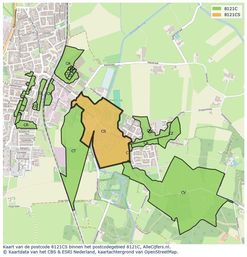 Afbeelding van het postcodegebied 8121 CS op de kaart.