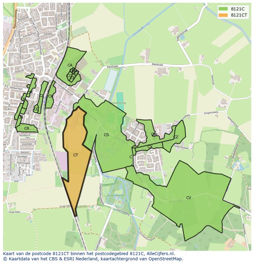 Afbeelding van het postcodegebied 8121 CT op de kaart.