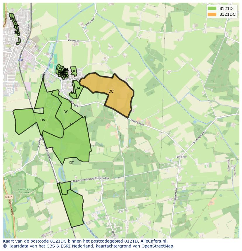 Afbeelding van het postcodegebied 8121 DC op de kaart.