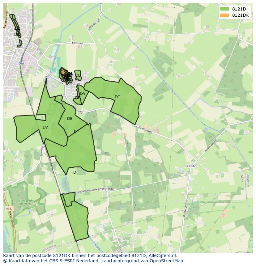 Afbeelding van het postcodegebied 8121 DK op de kaart.