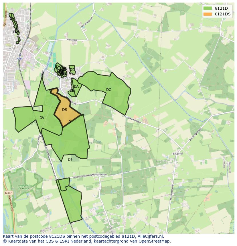 Afbeelding van het postcodegebied 8121 DS op de kaart.