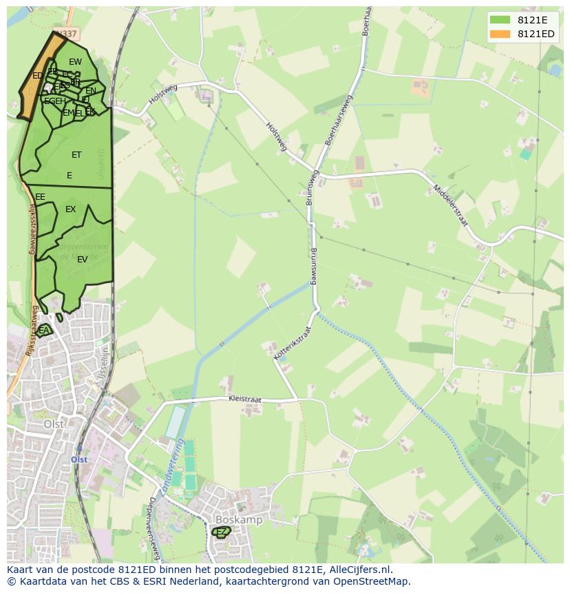 Afbeelding van het postcodegebied 8121 ED op de kaart.