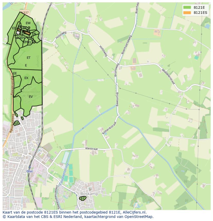 Afbeelding van het postcodegebied 8121 ES op de kaart.