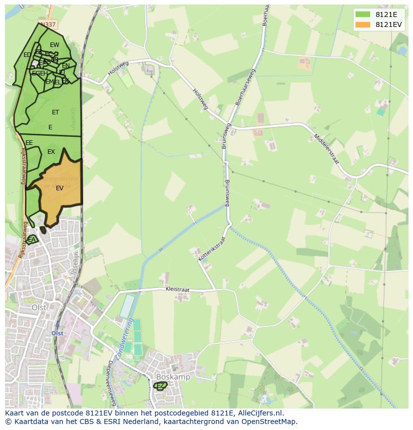 Afbeelding van het postcodegebied 8121 EV op de kaart.