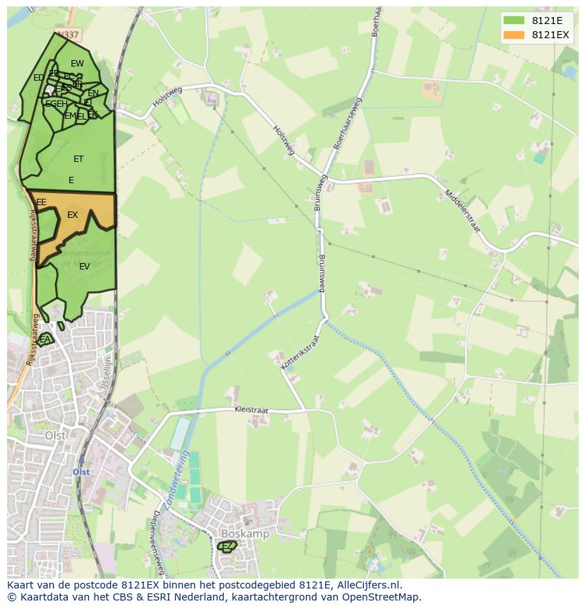 Afbeelding van het postcodegebied 8121 EX op de kaart.