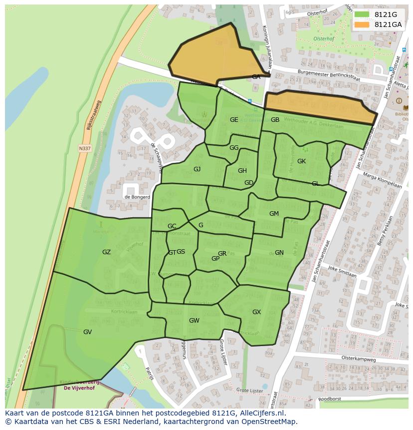 Afbeelding van het postcodegebied 8121 GA op de kaart.