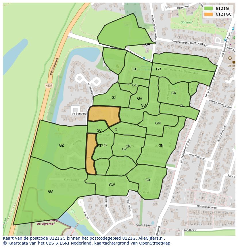 Afbeelding van het postcodegebied 8121 GC op de kaart.