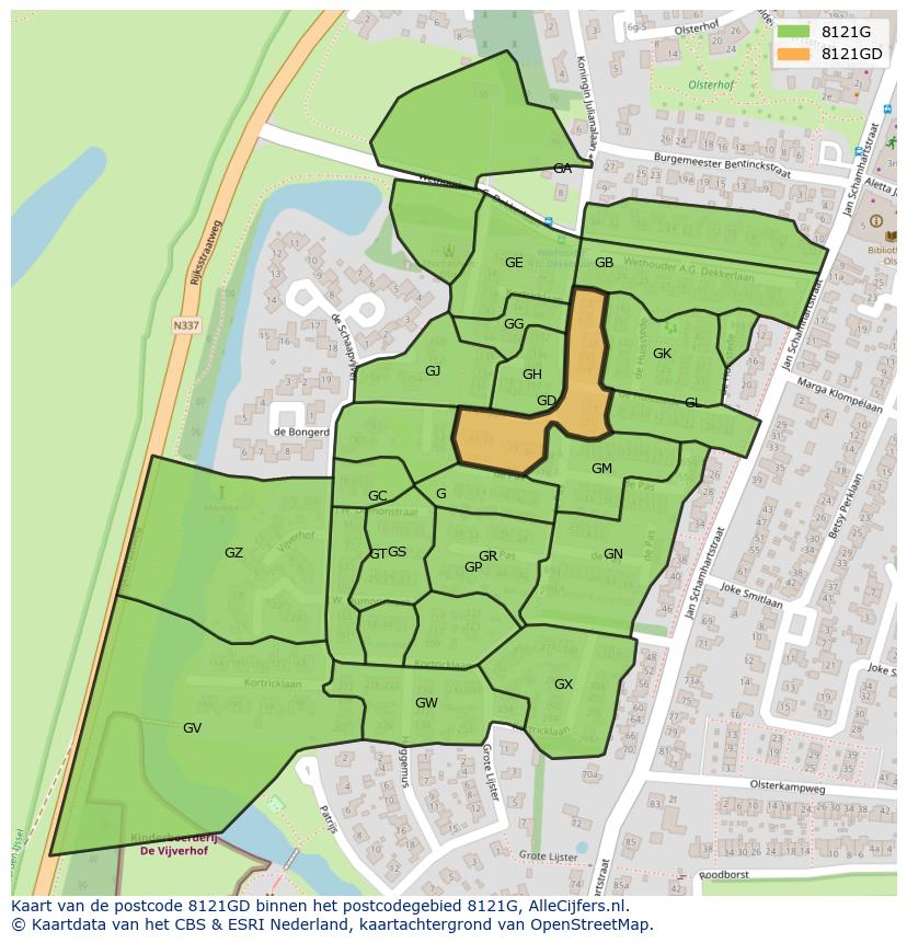 Afbeelding van het postcodegebied 8121 GD op de kaart.