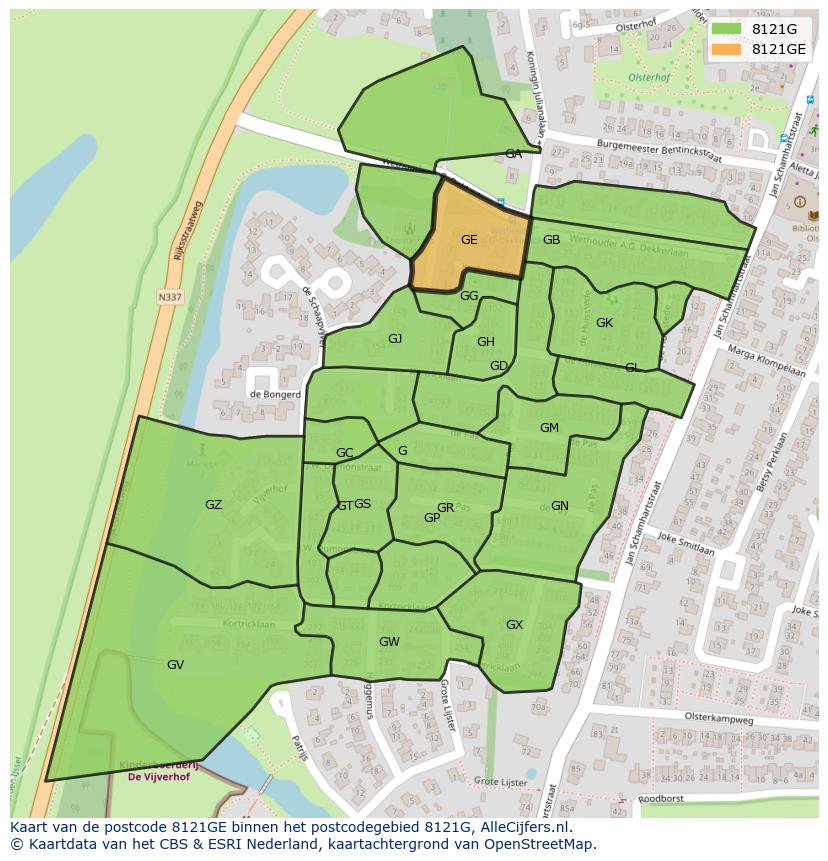 Afbeelding van het postcodegebied 8121 GE op de kaart.
