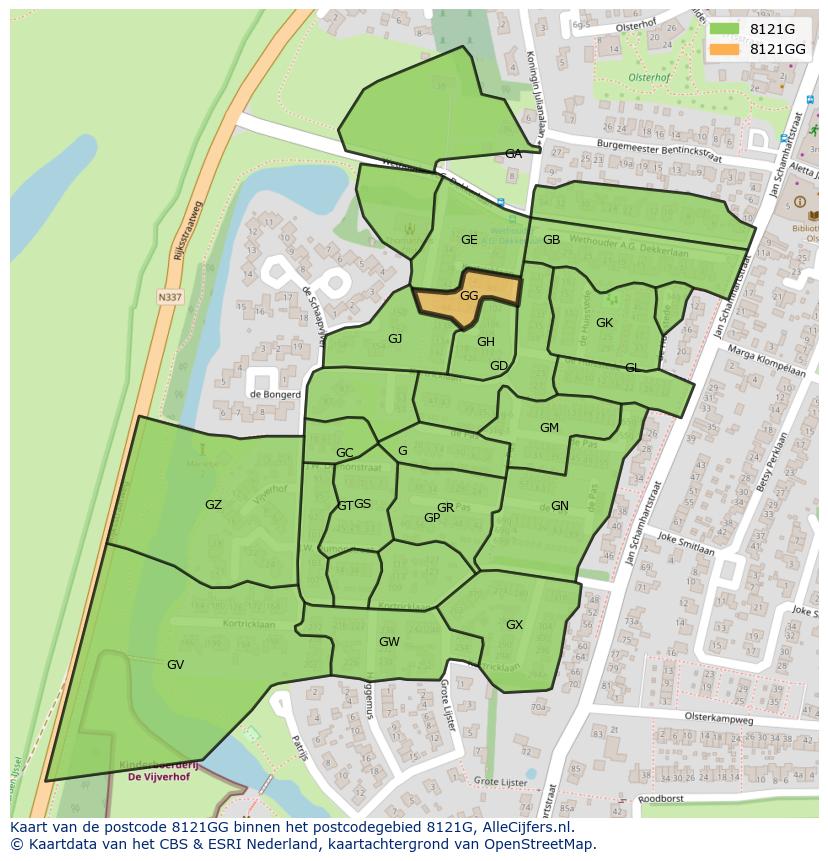 Afbeelding van het postcodegebied 8121 GG op de kaart.