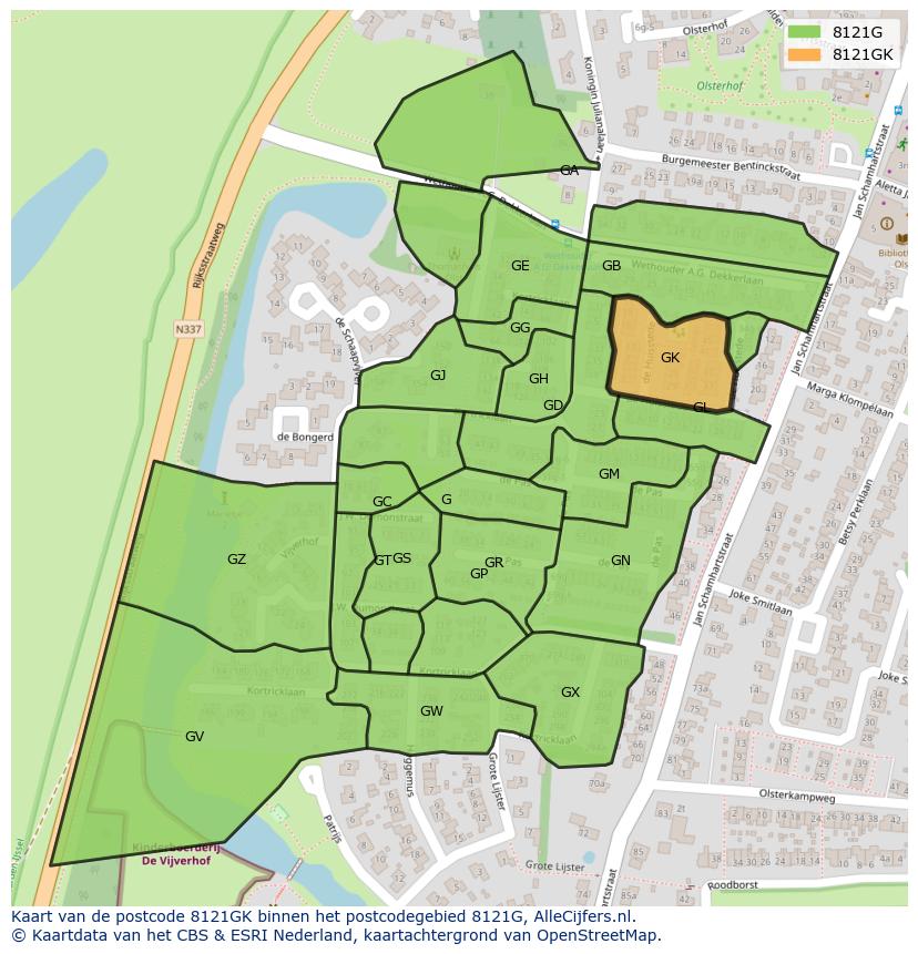 Afbeelding van het postcodegebied 8121 GK op de kaart.