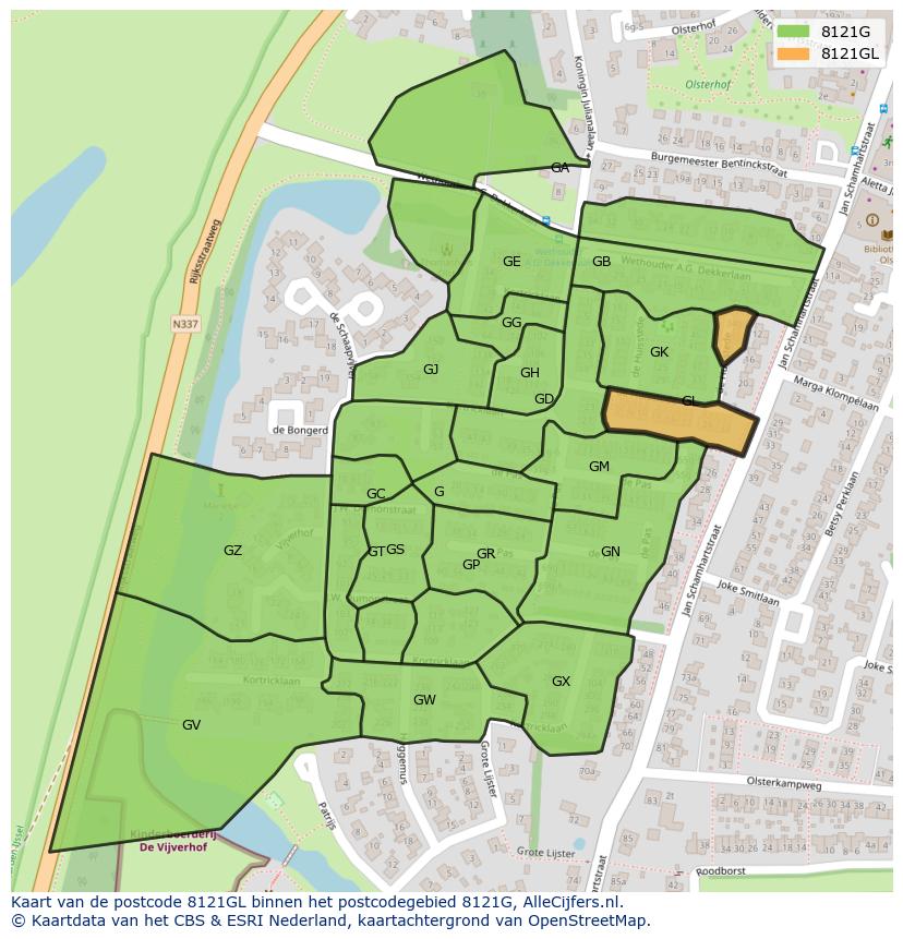 Afbeelding van het postcodegebied 8121 GL op de kaart.