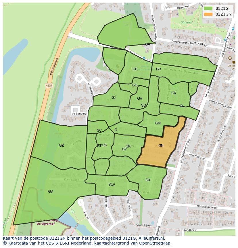 Afbeelding van het postcodegebied 8121 GN op de kaart.
