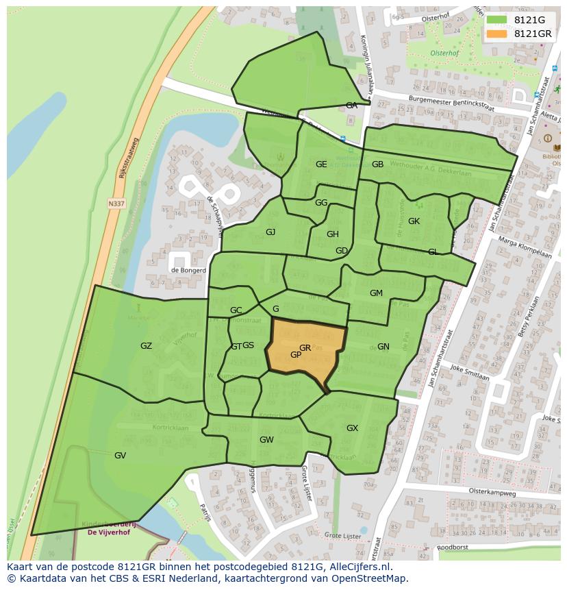 Afbeelding van het postcodegebied 8121 GR op de kaart.