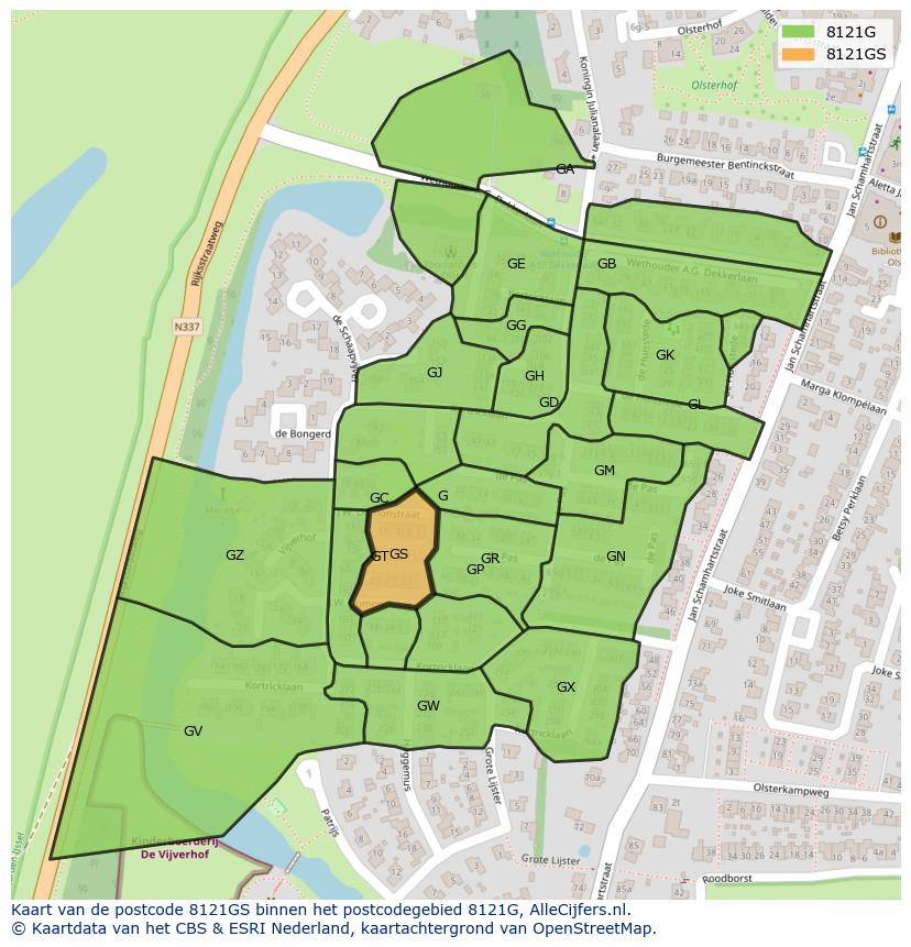 Afbeelding van het postcodegebied 8121 GS op de kaart.