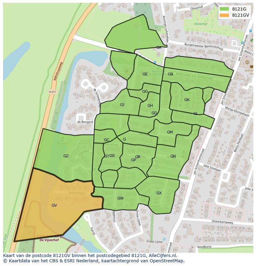 Afbeelding van het postcodegebied 8121 GV op de kaart.