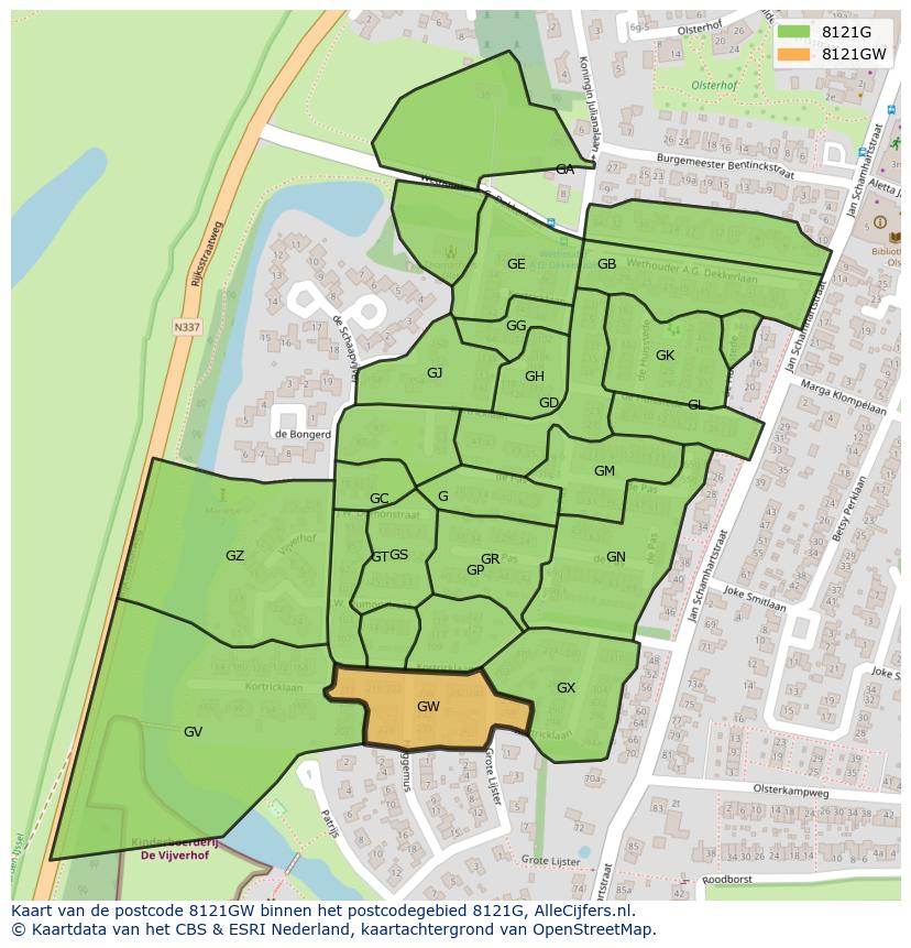 Afbeelding van het postcodegebied 8121 GW op de kaart.