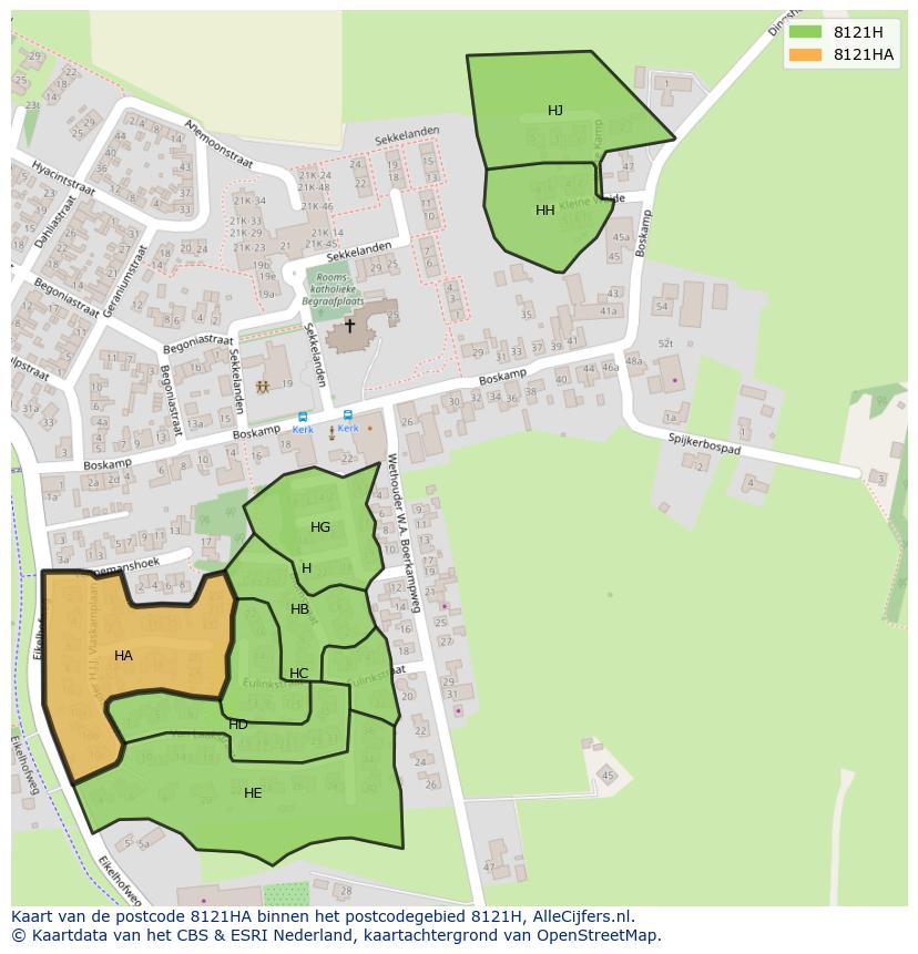 Afbeelding van het postcodegebied 8121 HA op de kaart.