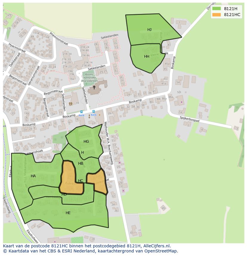 Afbeelding van het postcodegebied 8121 HC op de kaart.