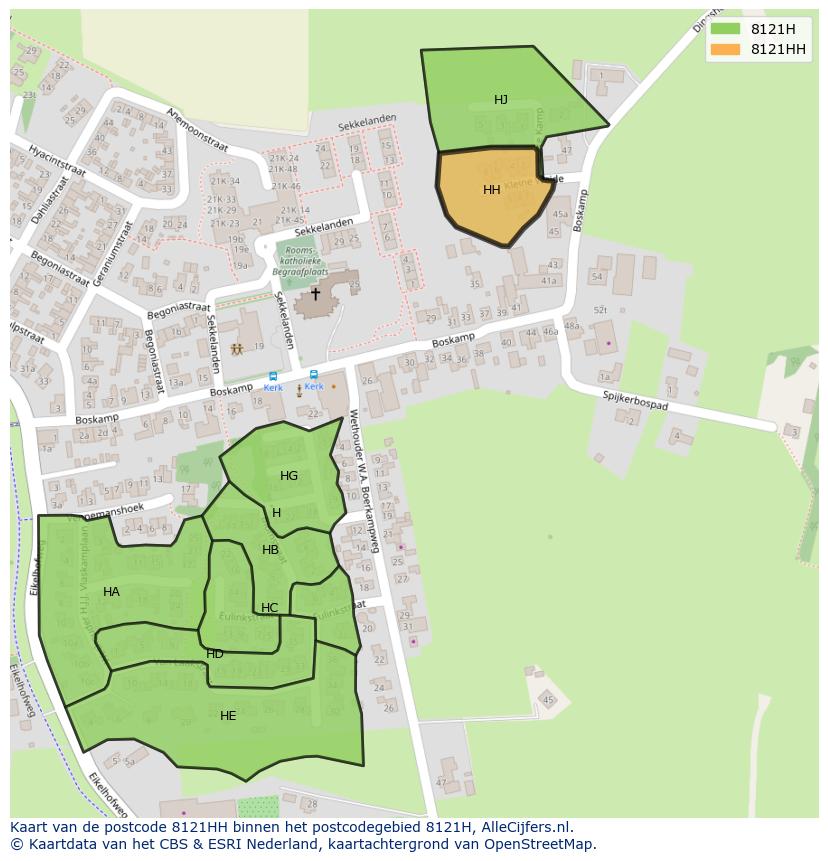 Afbeelding van het postcodegebied 8121 HH op de kaart.