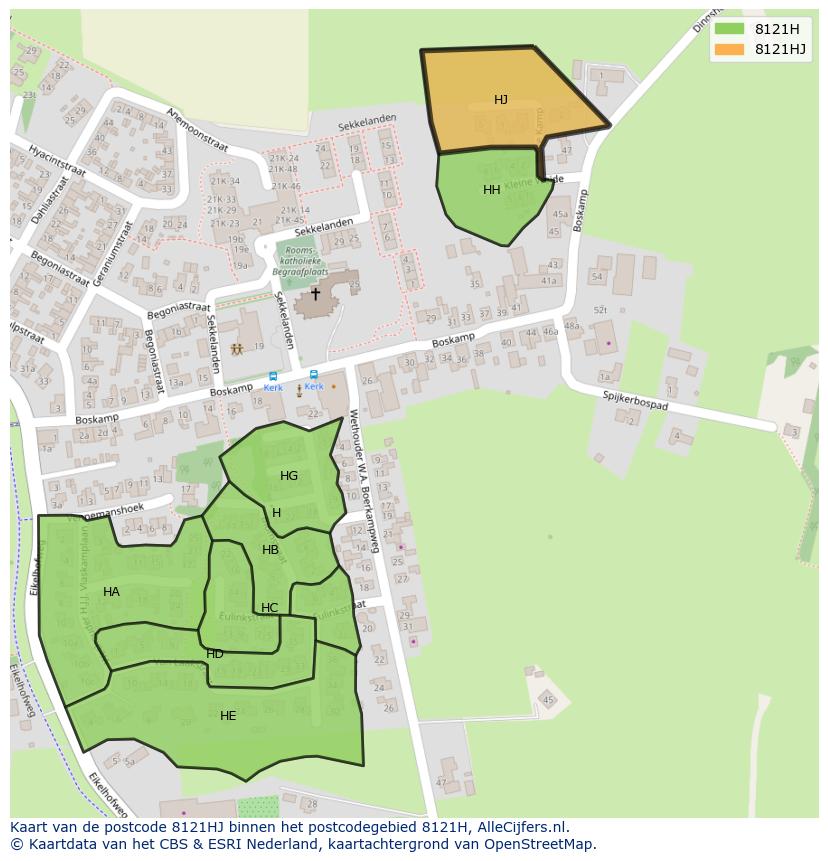 Afbeelding van het postcodegebied 8121 HJ op de kaart.