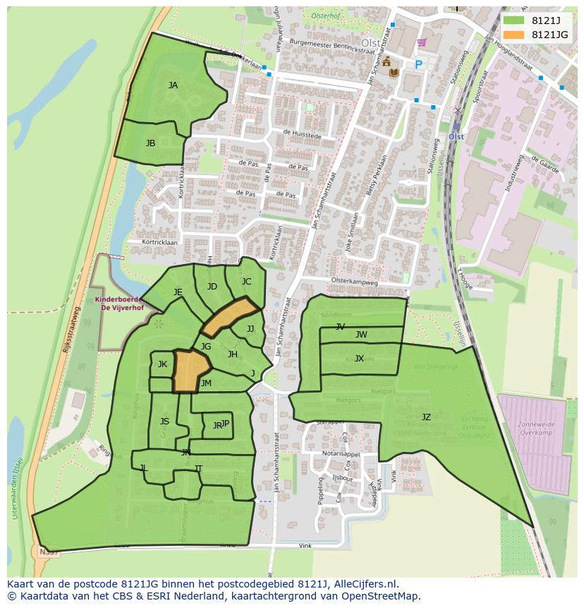 Afbeelding van het postcodegebied 8121 JG op de kaart.