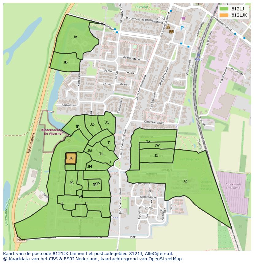 Afbeelding van het postcodegebied 8121 JK op de kaart.