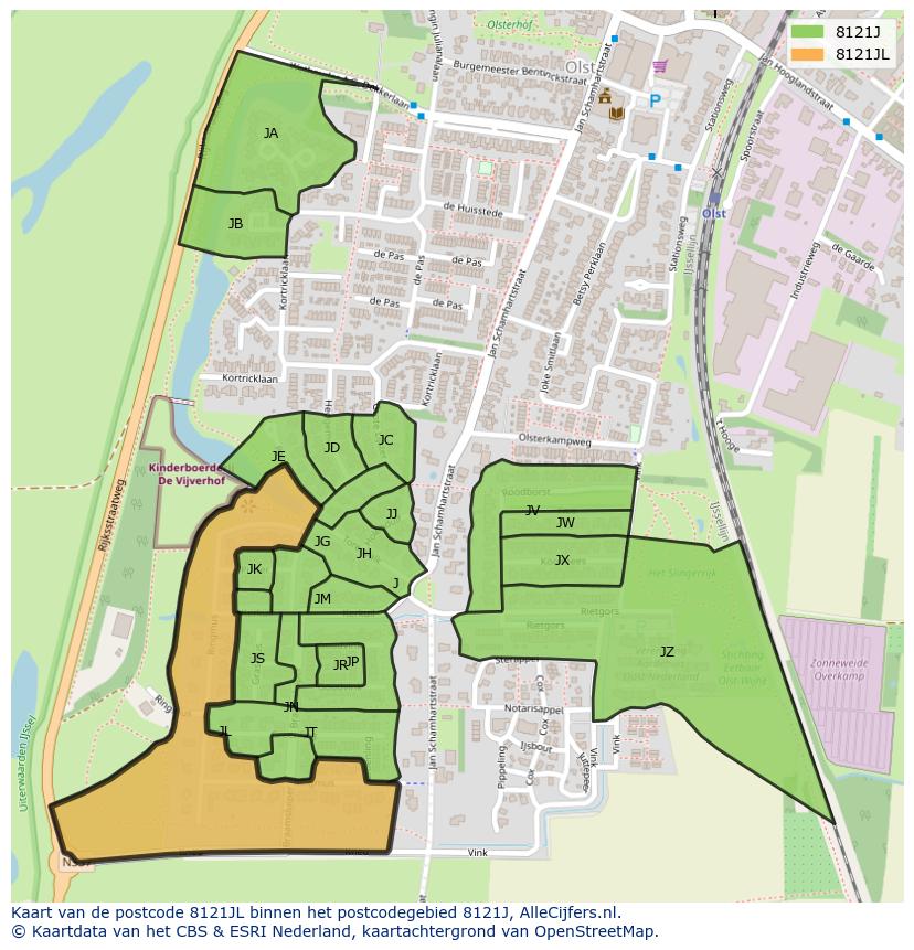 Afbeelding van het postcodegebied 8121 JL op de kaart.