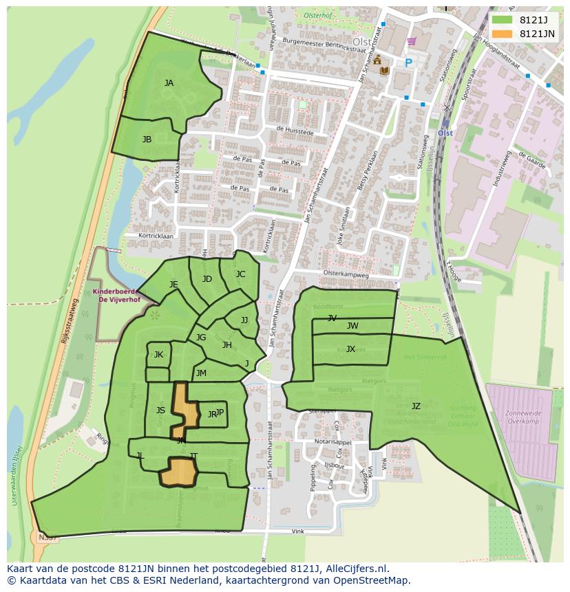 Afbeelding van het postcodegebied 8121 JN op de kaart.