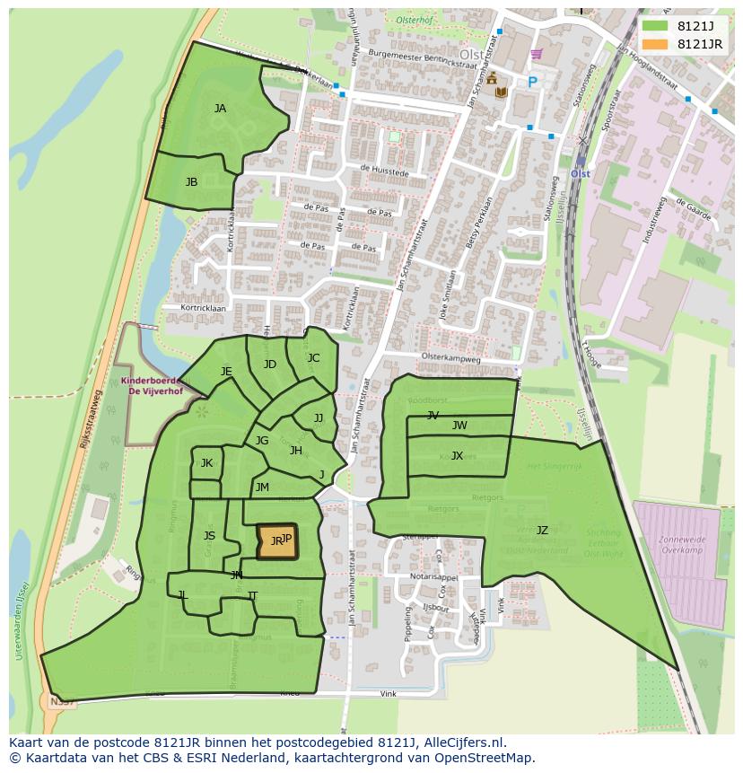 Afbeelding van het postcodegebied 8121 JR op de kaart.