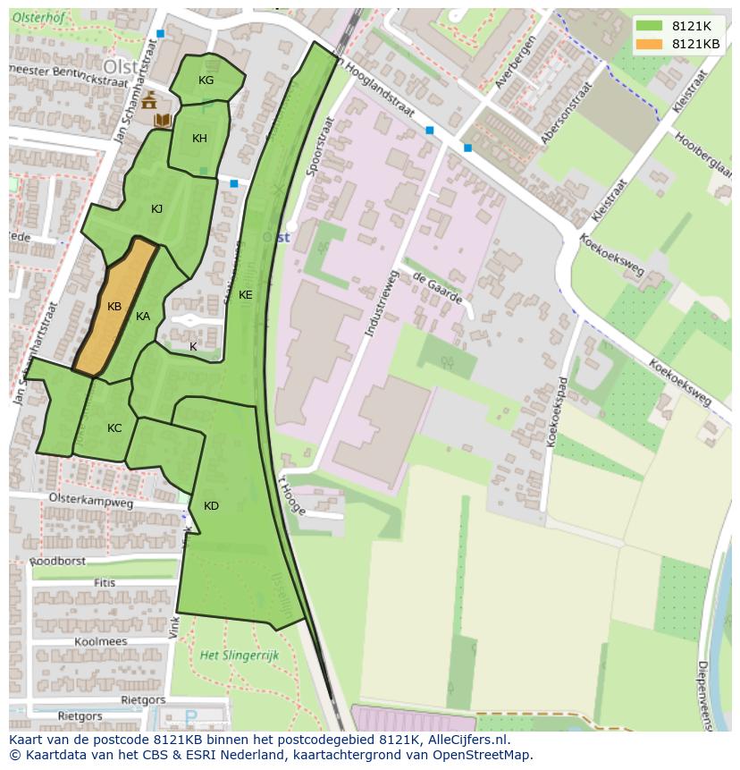 Afbeelding van het postcodegebied 8121 KB op de kaart.