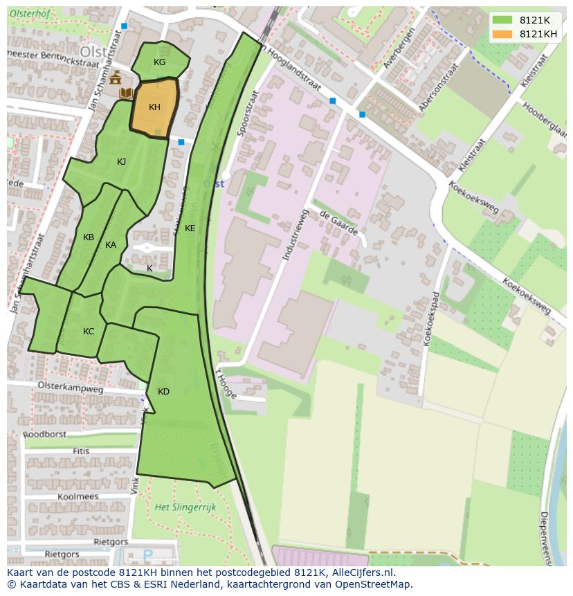 Afbeelding van het postcodegebied 8121 KH op de kaart.