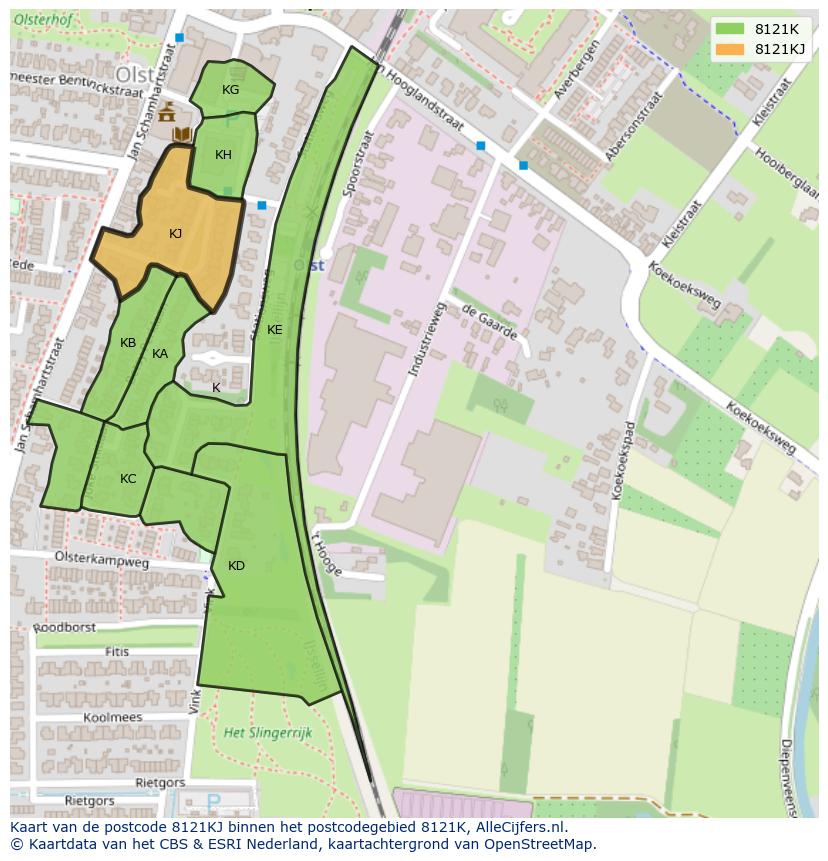 Afbeelding van het postcodegebied 8121 KJ op de kaart.